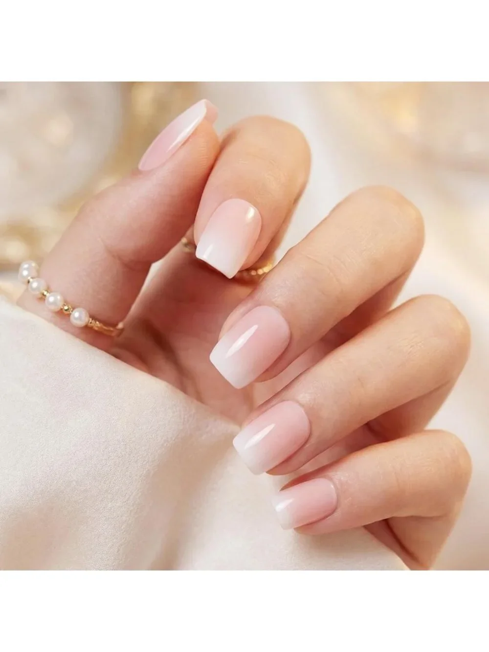 Ombre Short Square Press-On Nails, Soft Gel Nude Pink, 30 Reusable Tips